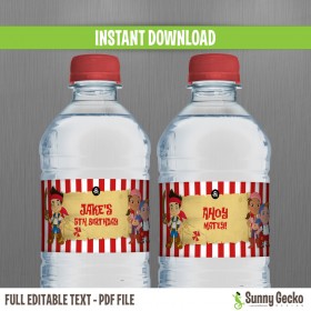 Jake and The Neverland Pirates Birthday Bottle Labels or Napkin Rings 